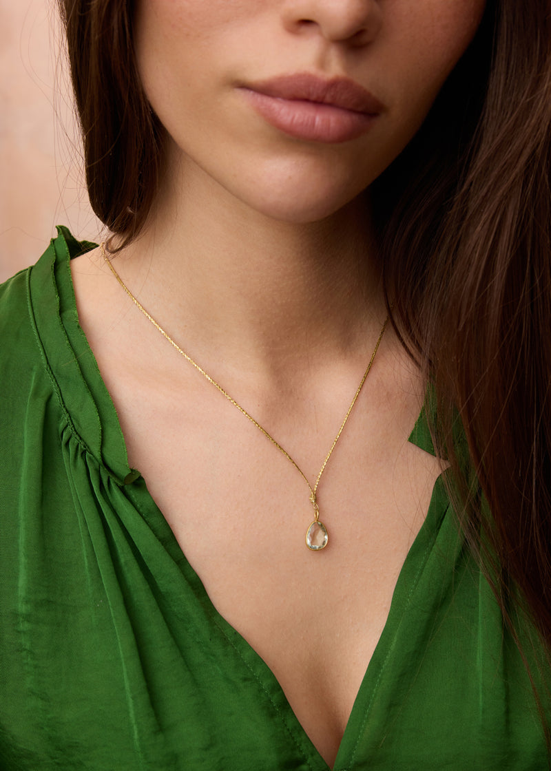 18kt Gold Green Amethyst Amulet on Cord