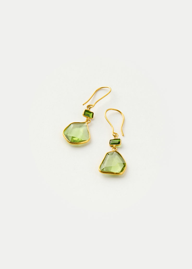 18kt Gold PSTM Myanmar Tender Greens Peridot & Diopside Double Drop Earrings