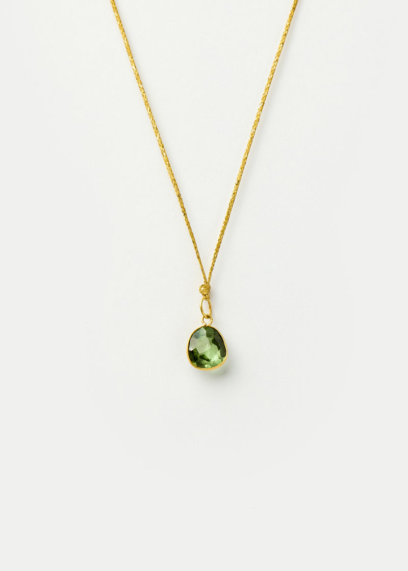 18kt Gold PSTM Myanmar Tender Greens Peridot Amulet on Cord