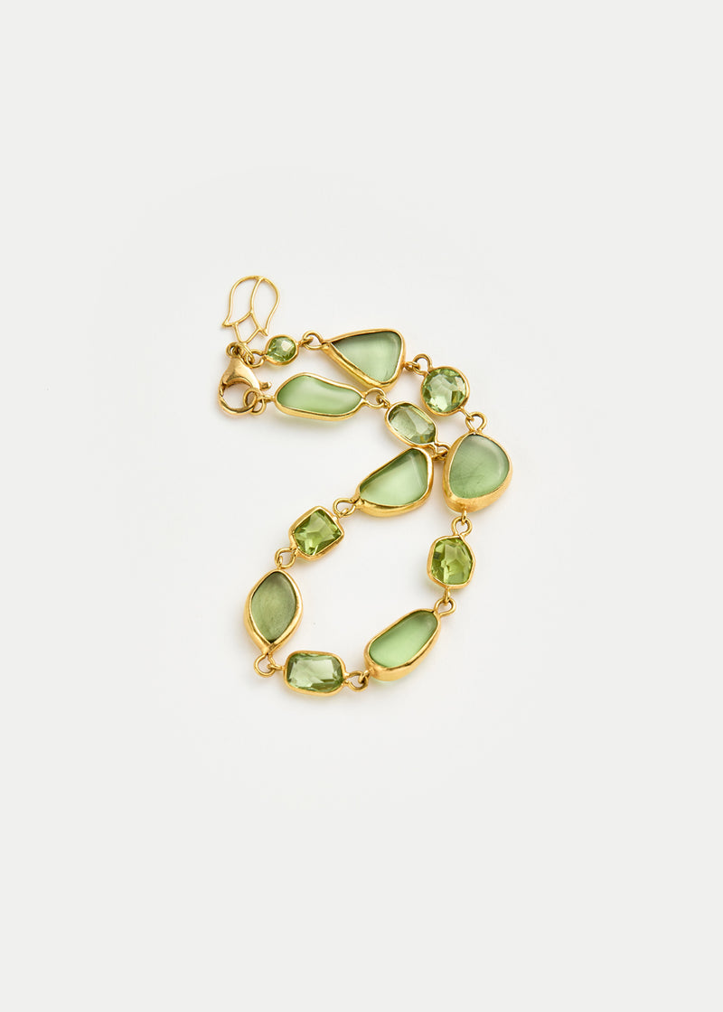 18kt Gold PSTM Myanmar Tender Greens Peridot  Full Stone Bracelet 