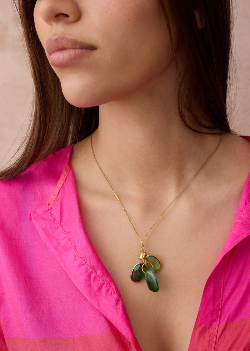 18kt Gold Green Tourmaline & Gold Drop Cluster on Cord