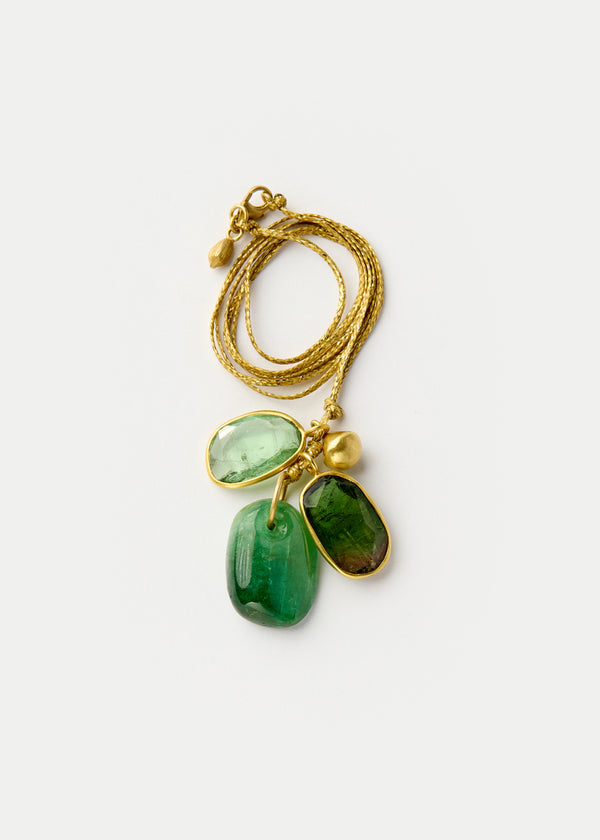 18kt Gold Green Tourmaline & Gold Drop Cluster on Cord