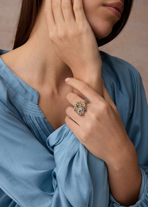 18kt Gold Indigo Large Cluster Ring