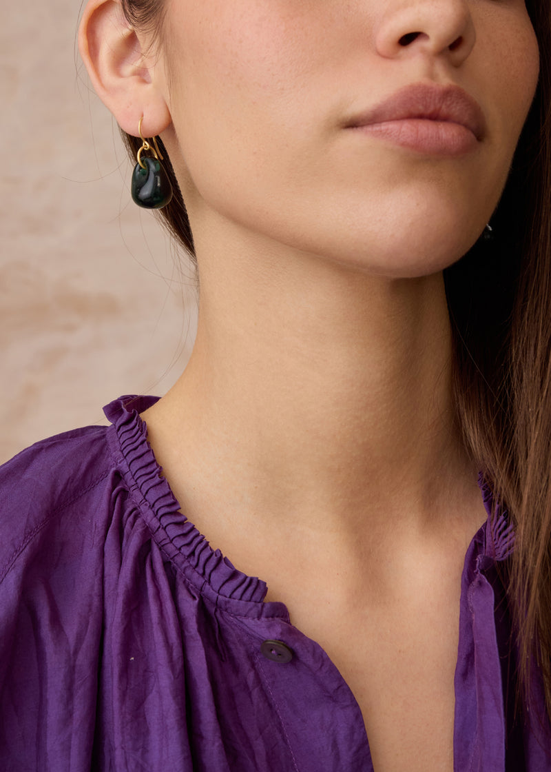 18kt Gold Azaz Teal Glass Drop Earrings