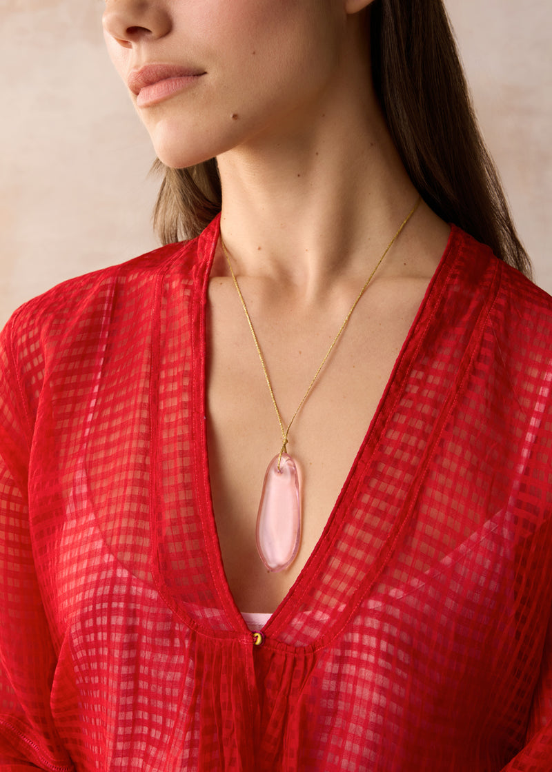 Azaz Pink Glass Long Bead on Cord