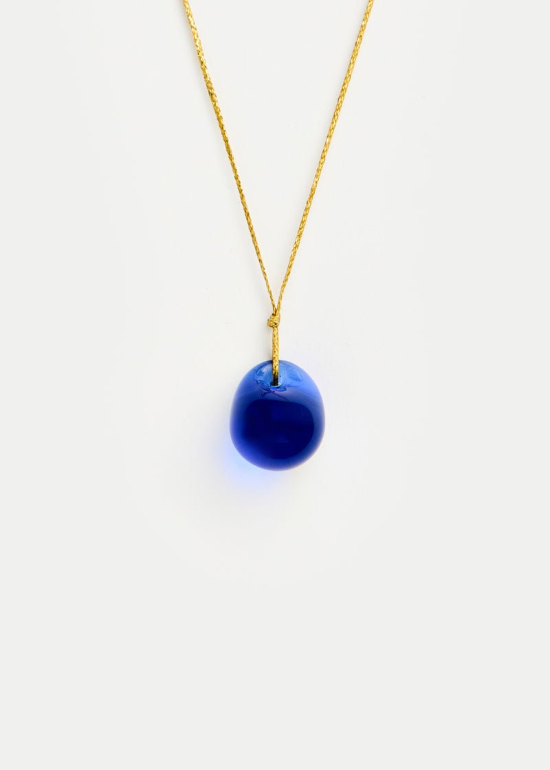 Azaz Blue Round Glass Bead on Cord