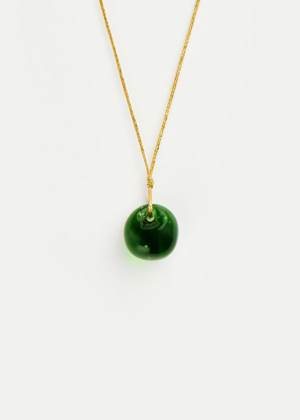 Azaz Green Round Glass Bead on Cord