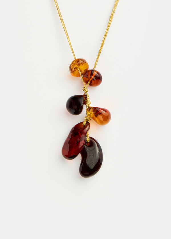 Azaz Amber Glass Beaded Cluster on Cord