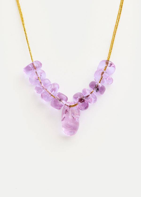 Azaz Purple Glass Multi Beaded Necklace on Cord