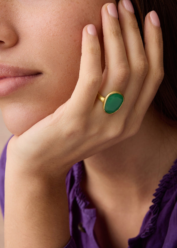 18kt Gold Chrysoprase Greek Ring