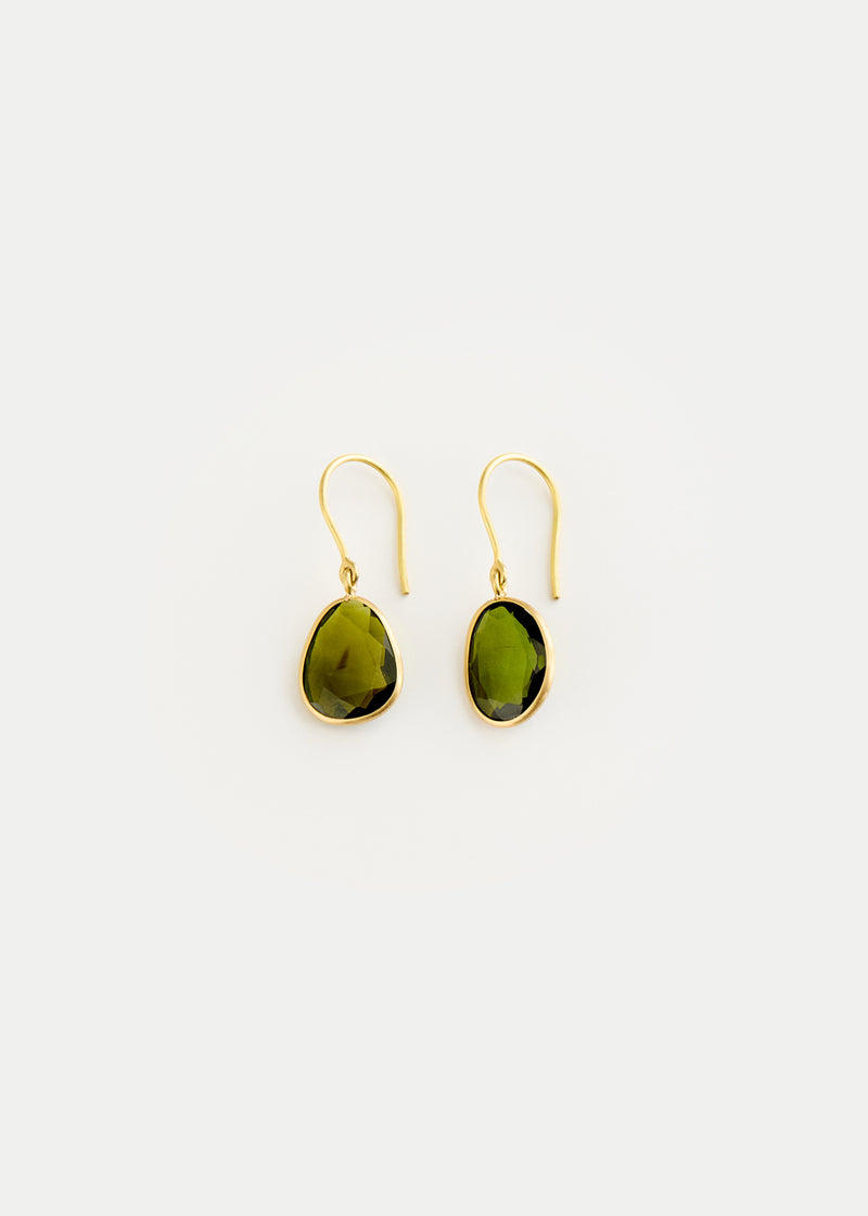 18kt Gold Green Tourmaline Single Drop Earrings
