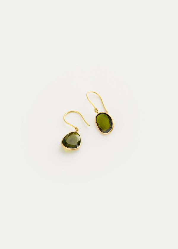 18kt Gold Green Tourmaline Single Drop Earrings