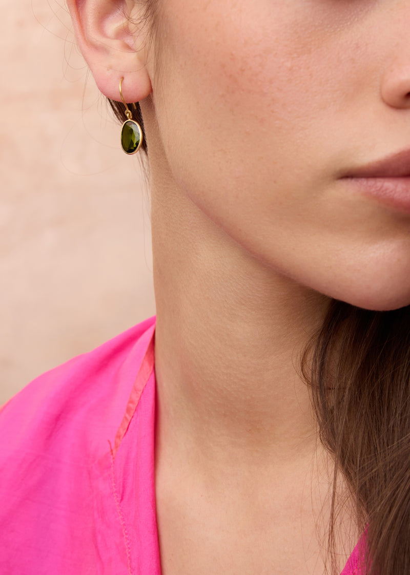 18kt Gold Green Tourmaline Single Drop Earrings