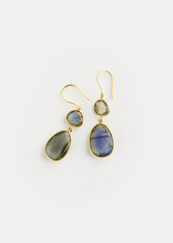 18kt Gold Labradorite Double Drop Earrings