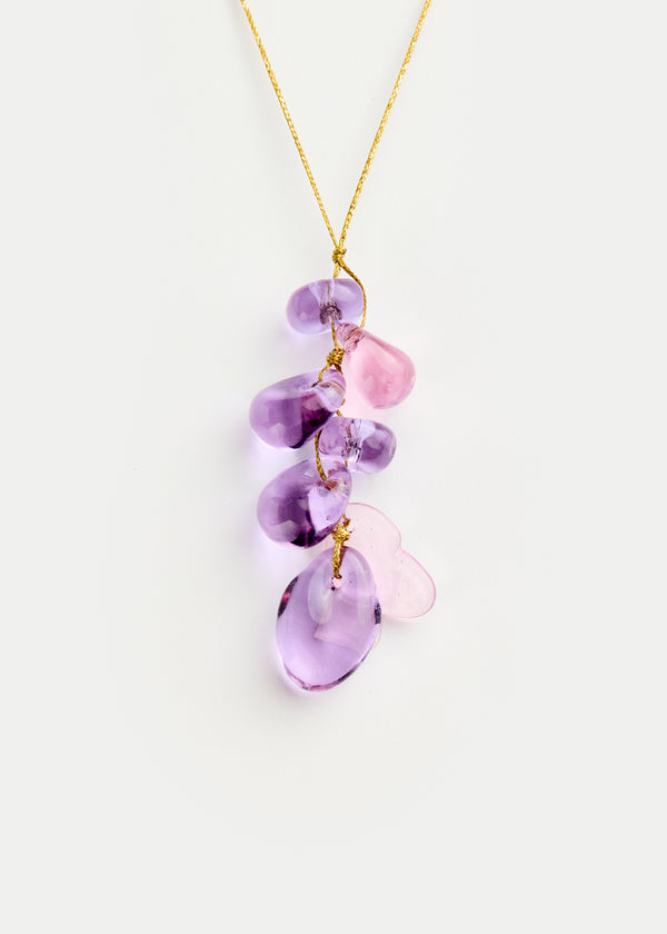 Azaz Pink & Purple Glass Beaded Cluster on Cord