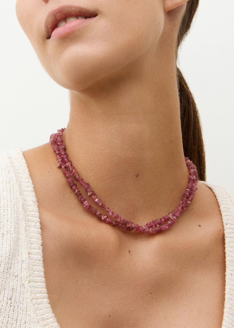 Sterling Silver Pink Tourmaline Beaded Necklace