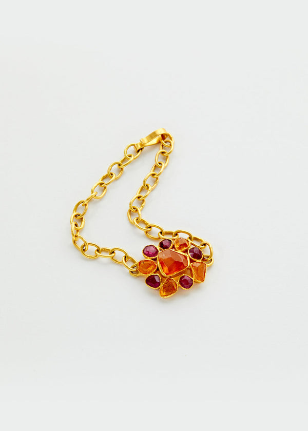 18kt Gold Pink Tourmaline and Orange Garnet Garden Bracelet