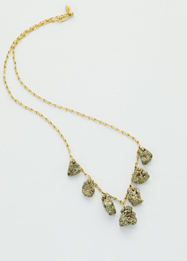 18kt Gold Pyrite Seven Stone Drill & Loop Necklace