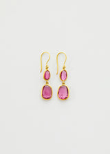 18kt Gold  Pink Tourmaline Double Drop Earrings