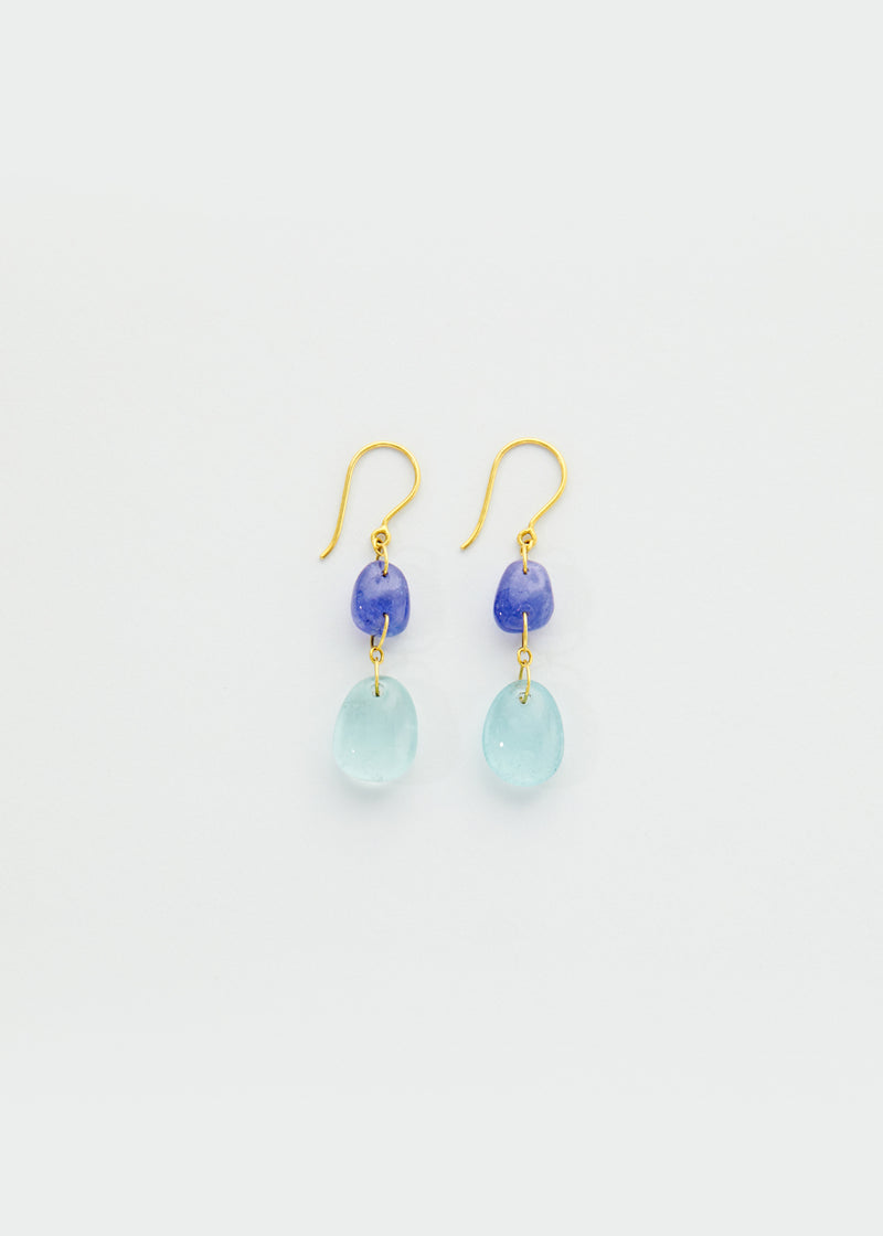 Pippa Small - 18kt Gold Aquamarine & Tanzanite Double Drop Earrings