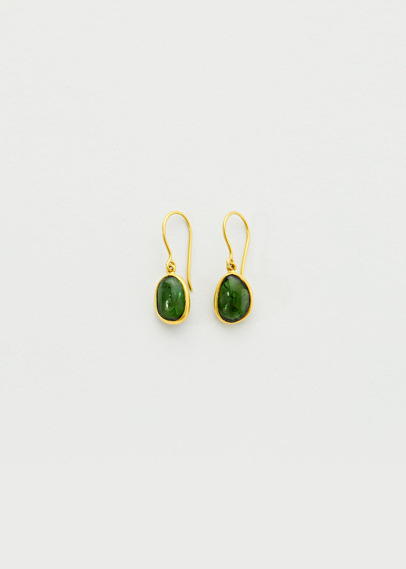 18kt Gold Green Tourmaline Small Single Drop Earrings