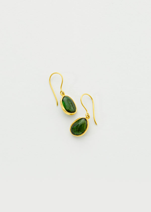 18kt Gold Green Tourmaline Small Single Drop Earrings