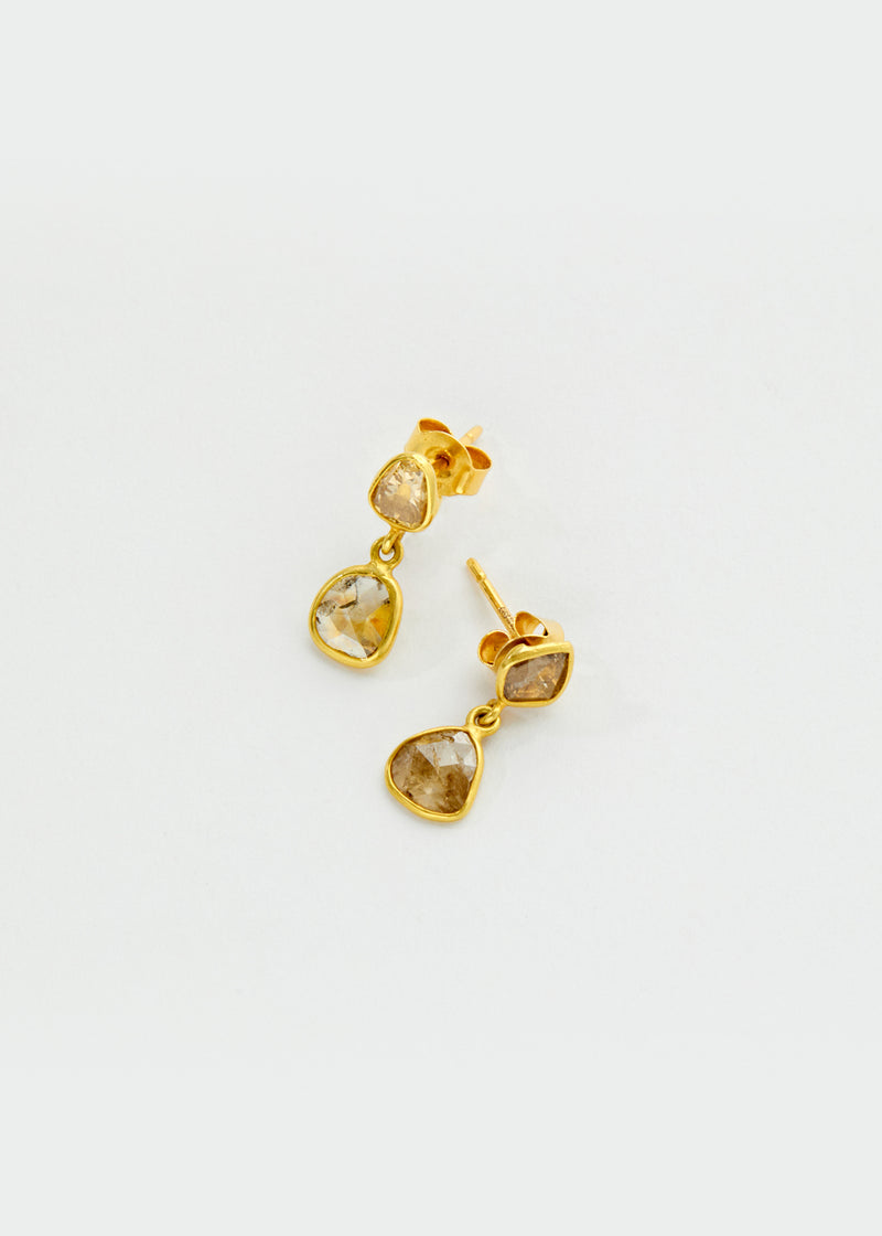 18kt Gold Brown Diamond Drop Stud Earrings