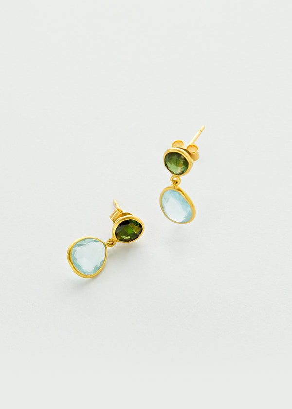 18kt Gold Aquamarine & Green Tourmaline Drop Earrings