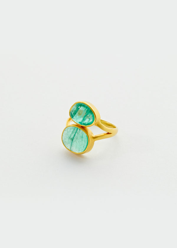18kt Gold Emerald Double Greek Ring