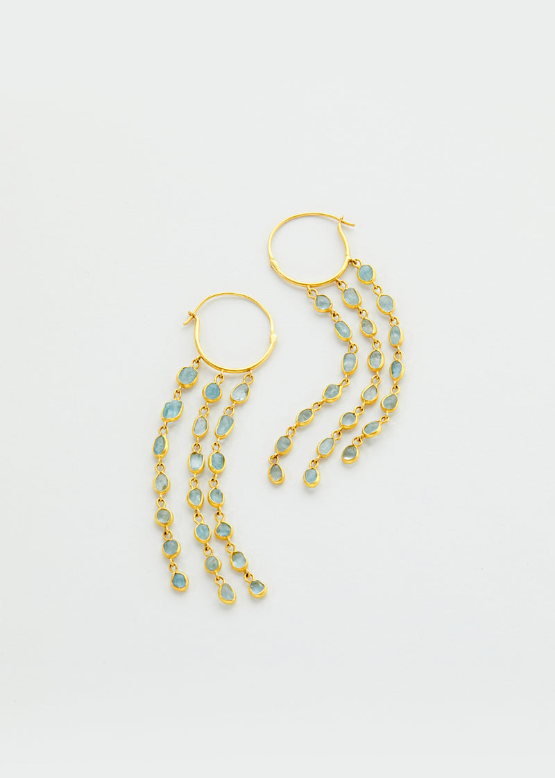 18kt Gold PSTM Myanmar Aquamarine Nat Thway Hoop Earrings
