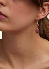 18kt Gold Pink Tourmaline Double Drop Earrings
