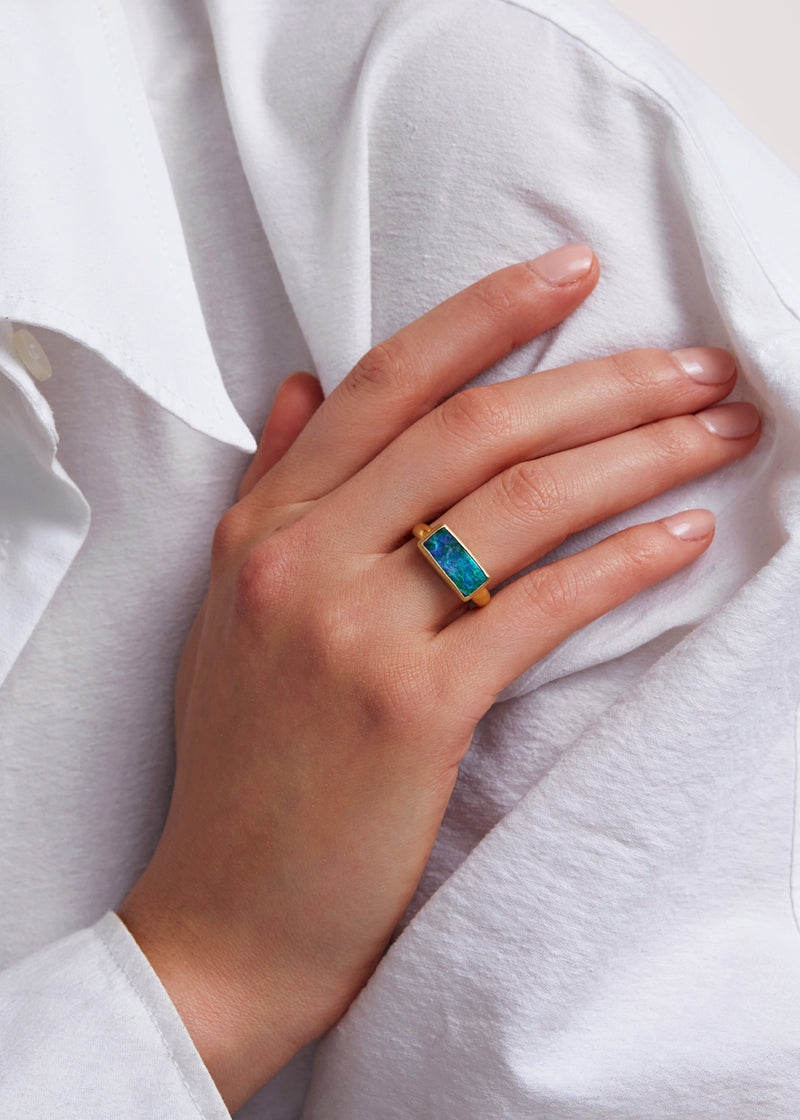 18kt Gold Opal Rectangular Greek Ring