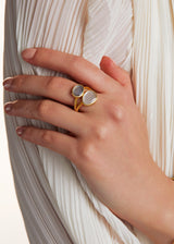 18kt Gold Moonstone Luna Double Greek Ring