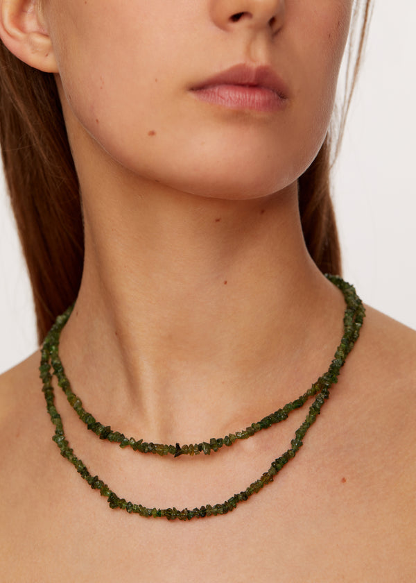 Sterling Silver Green Tourmaline Beaded Necklace