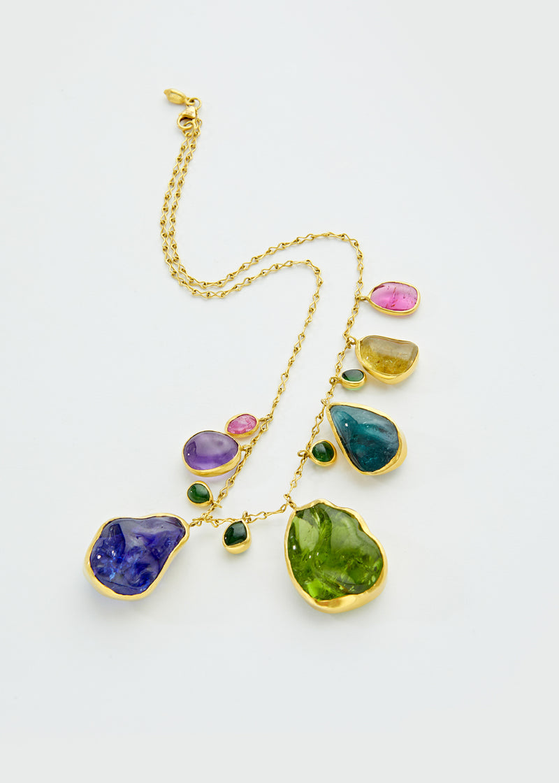 18kt Gold Large Mixed Stones Colette Set Necklace