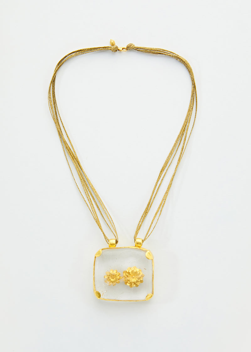 22kt Gold Crystal Quartz Large Flowers Amulet