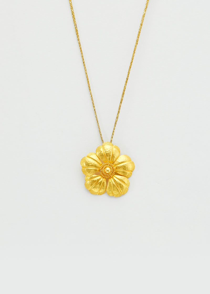 18kt Gold PSTM Myanmar Small Hibiscus Rosa Pendant on Cord