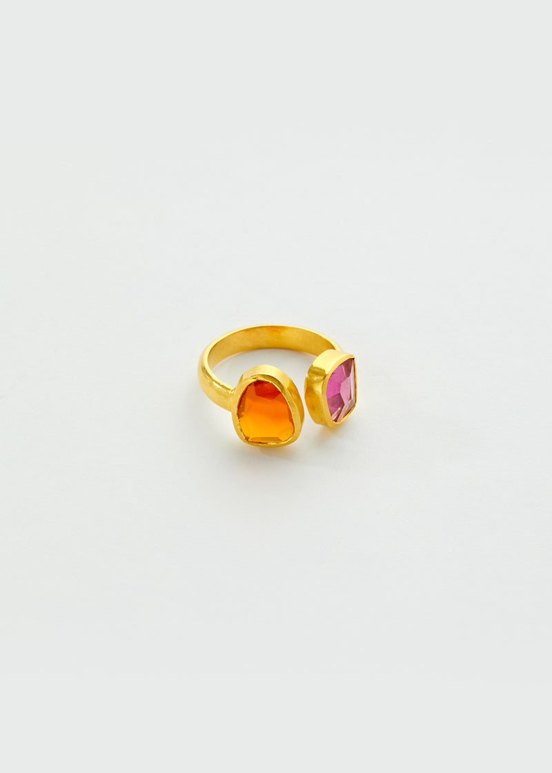 18kt Gold Pink Tourmaline & Fire Opal New Day Two Stones Ring