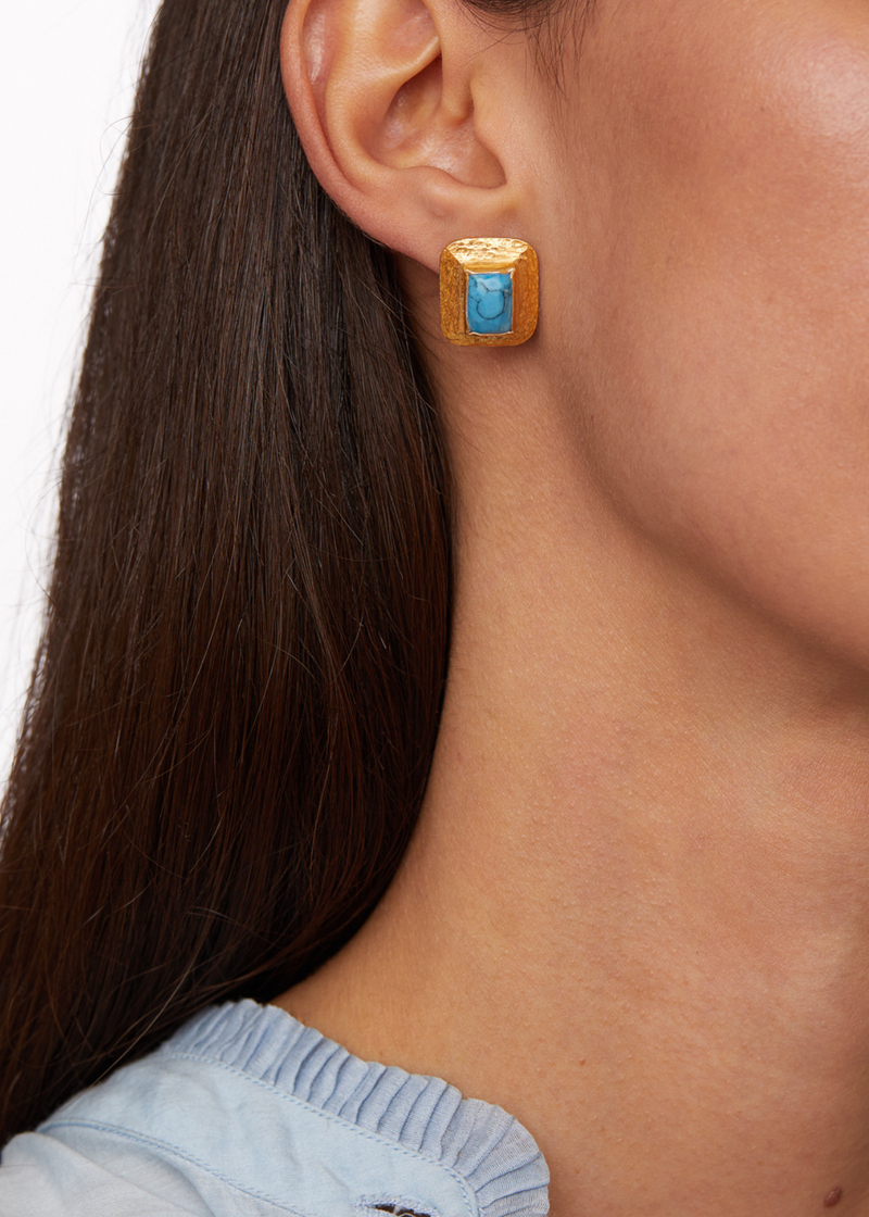 18kt Gold Vermeil PSTM Afghanistan Hedia Turquoise Stud Earrings
