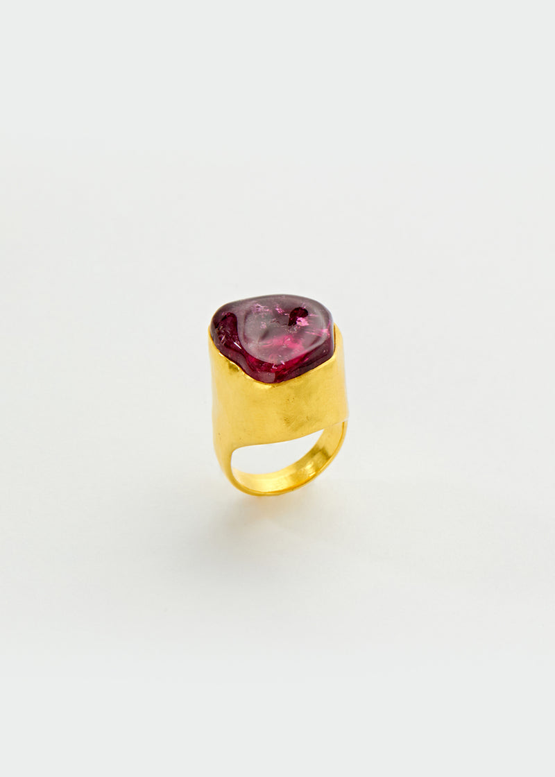 22kt Gold Pink Tourmaline Tibetan Ring