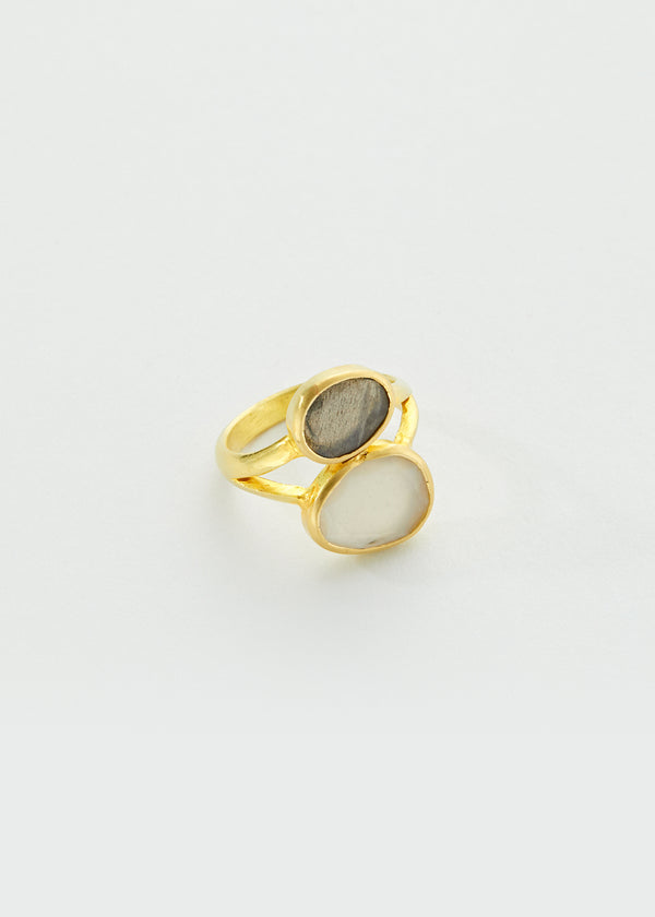 18kt Gold Moonstone Luna Double Greek Ring